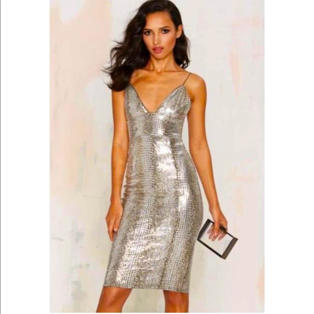 Rare London Silver Stop and Stare Metallic Dress